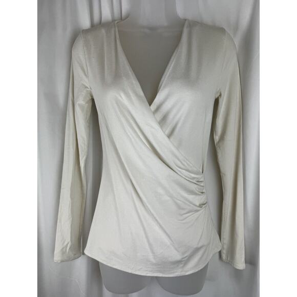 Ann Taylor Crossover V-neck Ruching Long Sleeves Blouse, Ivory Sz: XS, 57-18 - Picture 14 of 16